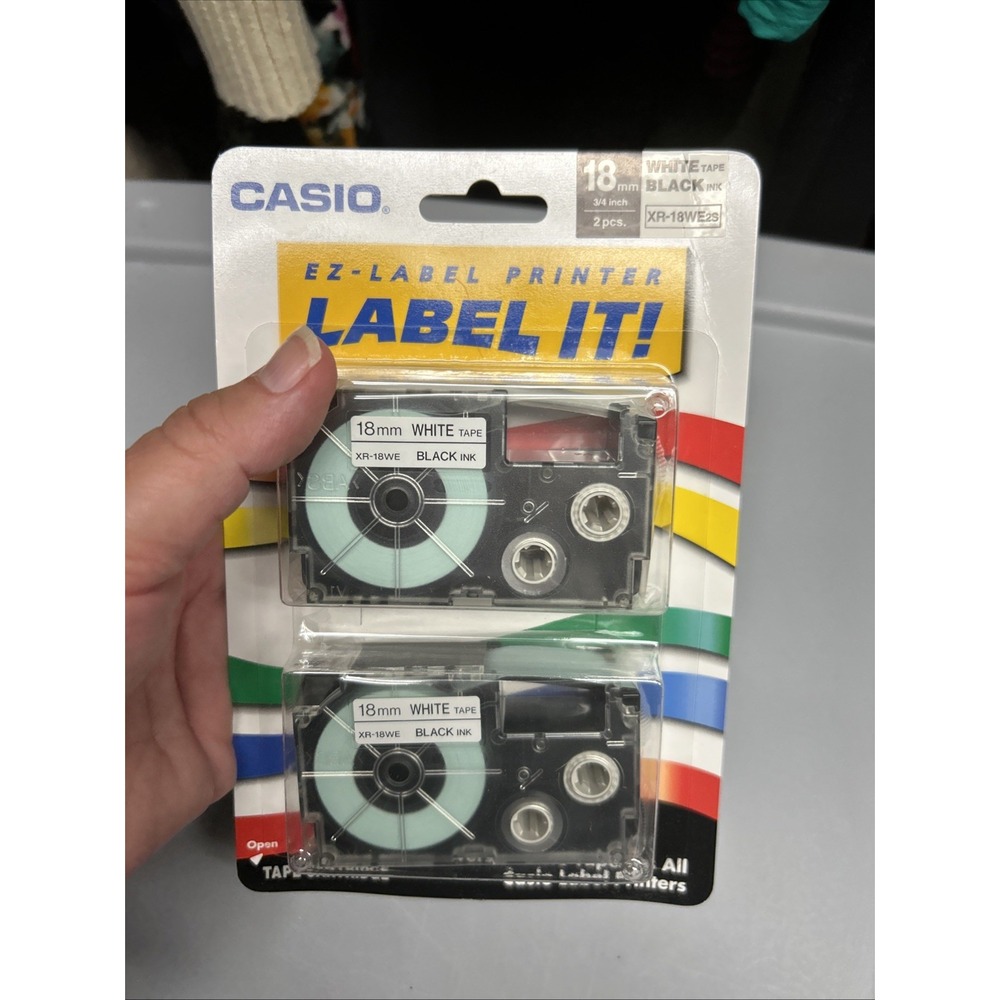 Casio EZ-Label It 2-Pack Cartridge XR-18WE2S 18mm 3/4" Black Print White Tape